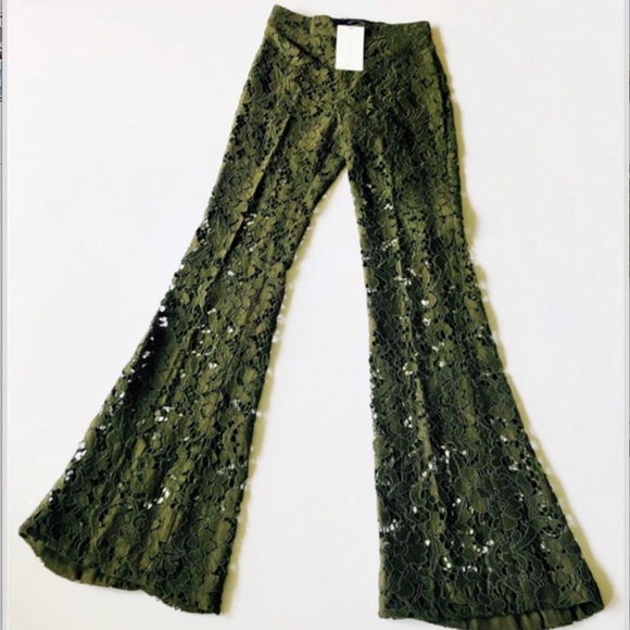 Zara Floral Embroidered Lace Flare Boho Trousers